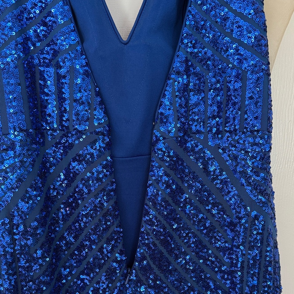 Mia Vega Royal Blue Sequin Hi Low Evening Prom Formal Gown Dress Sz 16 Like New - Picture 8 of 13